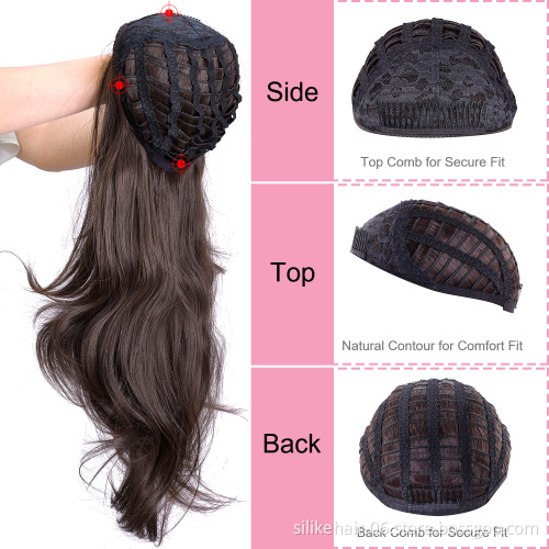 24Inches Ombre Blonde Black Capless Wigs Hair Clips Extension Wavy 3/4 Half Wig Soft Long Synthetic Hair Extensions